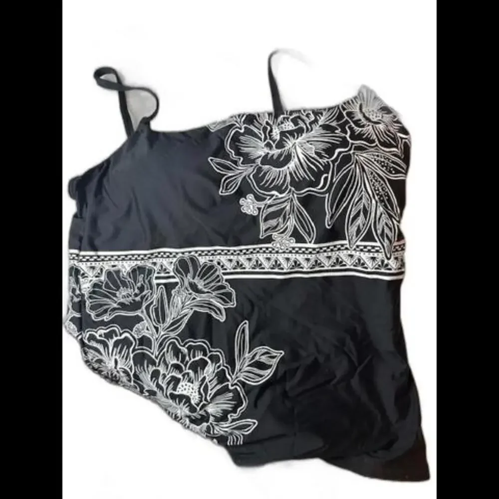 NWT La Blanca Tankini Swimsuit Top, Black//Shadow Floral, SIZE 12 - Picture 2 of 5